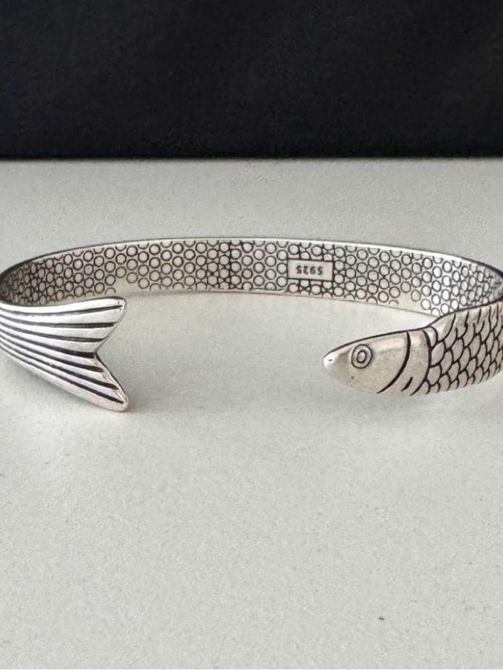 Silver fish cuff bangle bracelet